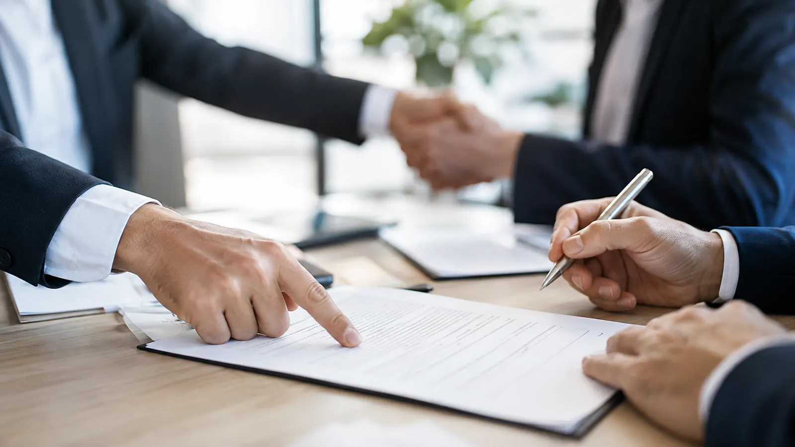 Profissionais revisando as cláusulas de um contrato